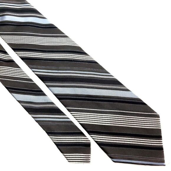 Calvin Klein Silk‎ Tie Woven Brown Striped Blue - Picture 1 of 6